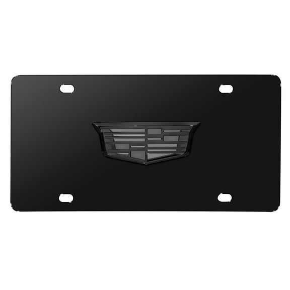 iPick Image for Cadillac 3D Crest Logo in Gunmetal Dark Gray on Black Stainless Steel License Plate, Official Licensed