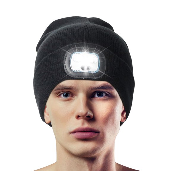 RoamRider Beanie with Light, Rechargeable Headlamp Hat Winter Warm Knitted Caps for Women Men, Black