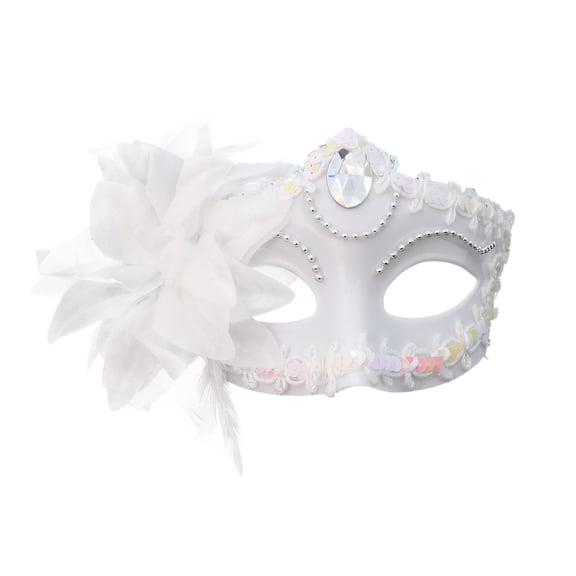 Halloween Mask White Half Face Masquerade Mask with Lily Flower Rhinestone Decor 1 Pack for Women Ladies Carnival Prom Halloween Costume Party Fancy Dress Themed Event Cosplay Accessory