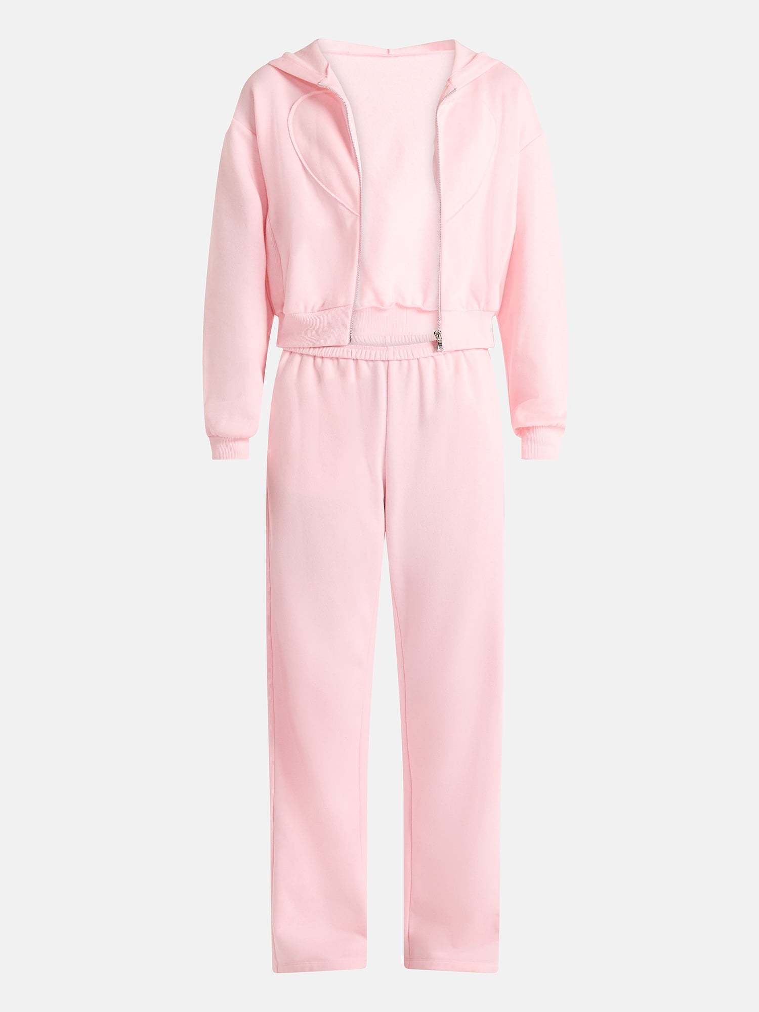 No Boundaries Embroidered Fleece Zip-Up Hoodie and Pants Set, 2-Piece, Women's XXS-4X