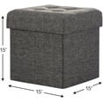 thumbnail image 5 of Ornavo Home Foldable Tufted Linen Storage Ottoman Cube Foot Rest Stool Seat - 15" x 15" (Charcoal Gray), 5 of 7