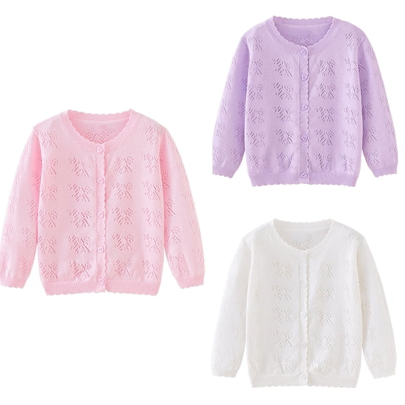 Antinious Toddler Girls Winter Cardigan Sweaters Solid Crew Neck Long Sleeve Hollow Breathable Button Knit Cardigan Outerwear,Kids Trench Coat,Winter Coat for Boys Girls,Pink,130