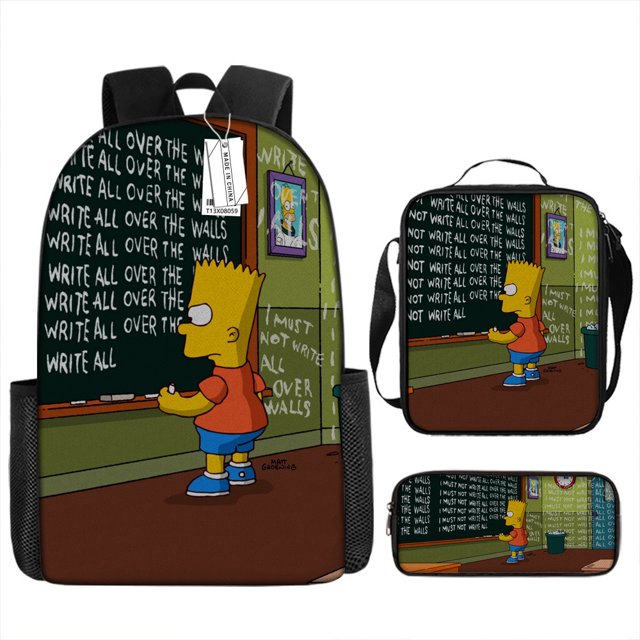 The Simpsons Cartoon School Bag, Student Backpack Three-piece-QIUPING