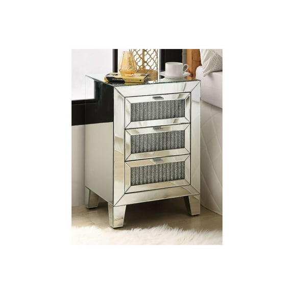 ACME Noralie Accent Table with 3 Drawers in Mirrored and Faux Diamonds