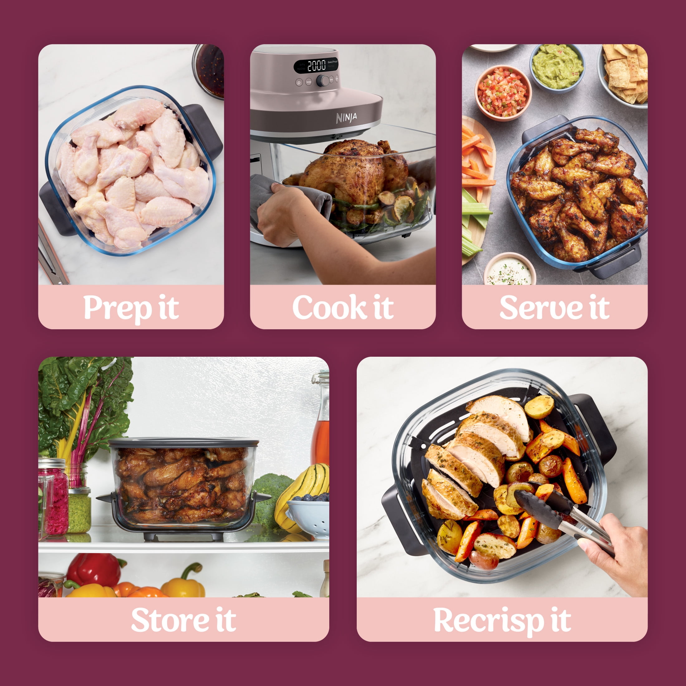 Ninja Crispi Pro Glass Air Fryer 4-Qt, 4-in-1, Air Fry Bake Recrisp Dehydrate, Dishwasher Safe, AS100PK1 Pink