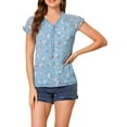 thumbnail image 1 of INSPIRE CHIC Blouse Fleurie pour Femme de la Saint-Valentin à Manches Courtes Cape en Chiffon Décontractée à Volants Hauts L Bleu, 1 of 8