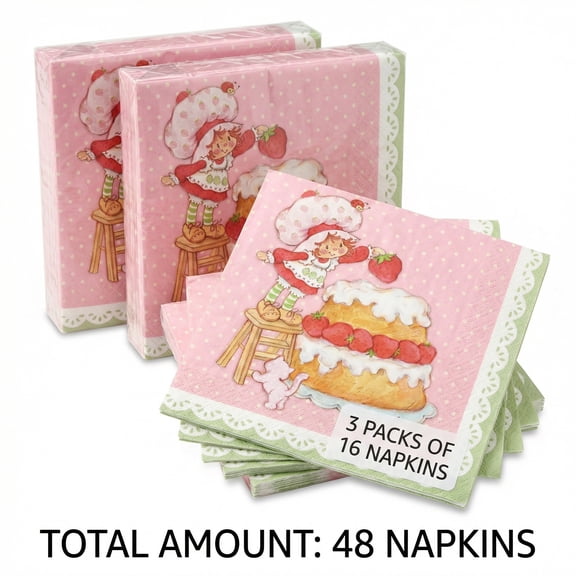 Strawberry Shortcake Birthday Napkins 48 Count | Vintage Party Supplies for Girls | 5x5 Inch Beverage Napkins