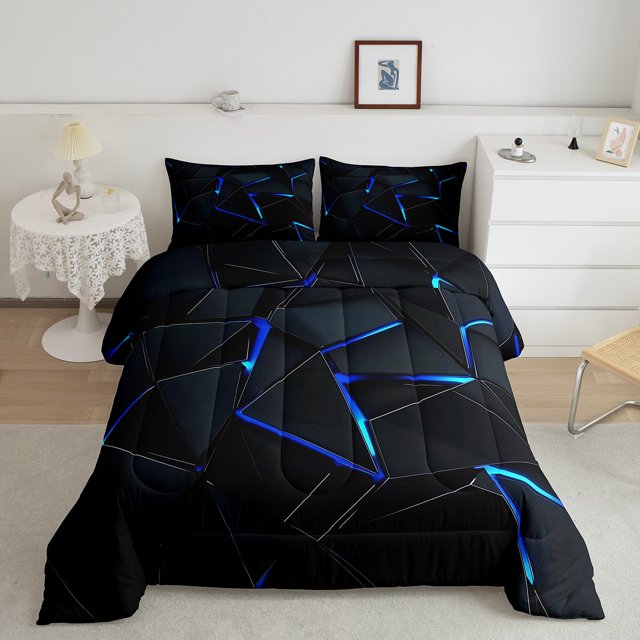 Erosebridal Ensembles de Couette Géométriques Chic, Couettes et Duvets Noirs et Bleus, Insert de Couette Réversible Moderne Abstrait, Décoration de Chambre Ultra Douce, 2 Pcs