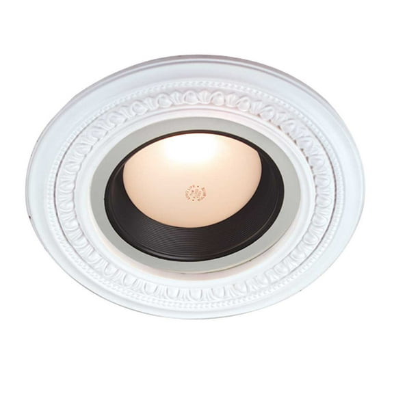 Mini Spot Light Ring Trim White Ceiling Medallion Urethane Foam Recessed Lighting Trim 5" Inner Dia x 9" Outer Dia Decorative Leaf Lightweight Rosettes Renovators Supply