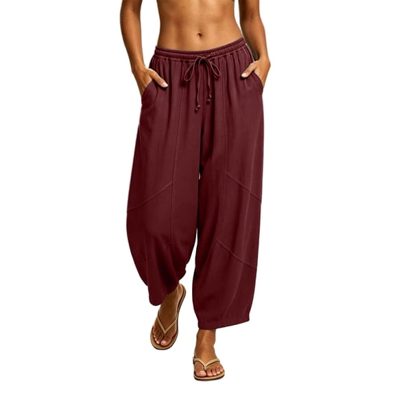 Womens Athletic Capris New Summer Pants for Women Lightweight Faux Linen Casual Pants Loose Fits Comfy Vacation Trousers with Pockets