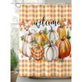 thumbnail image 2 of Fsddascl Pumpkins Thanksgiving Shower Curtain Set - 48" x 72" Washable Bathtub Curtain with 12 Hooks, Fall Orange Plaid Farmhouse Leaves Waterproof Fabric Stall Shower Curtains for Bathroom/Bathtub, 2 of 6