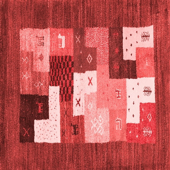 Ahgly Company Indoor Square Abstract Red Contemporary Area Rugs, 6' Square