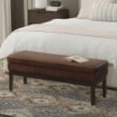 Carlson 45 inch Wide Mid Century Ottoman Bench in Distressed Chestnut Brown Vegan Faux Leather