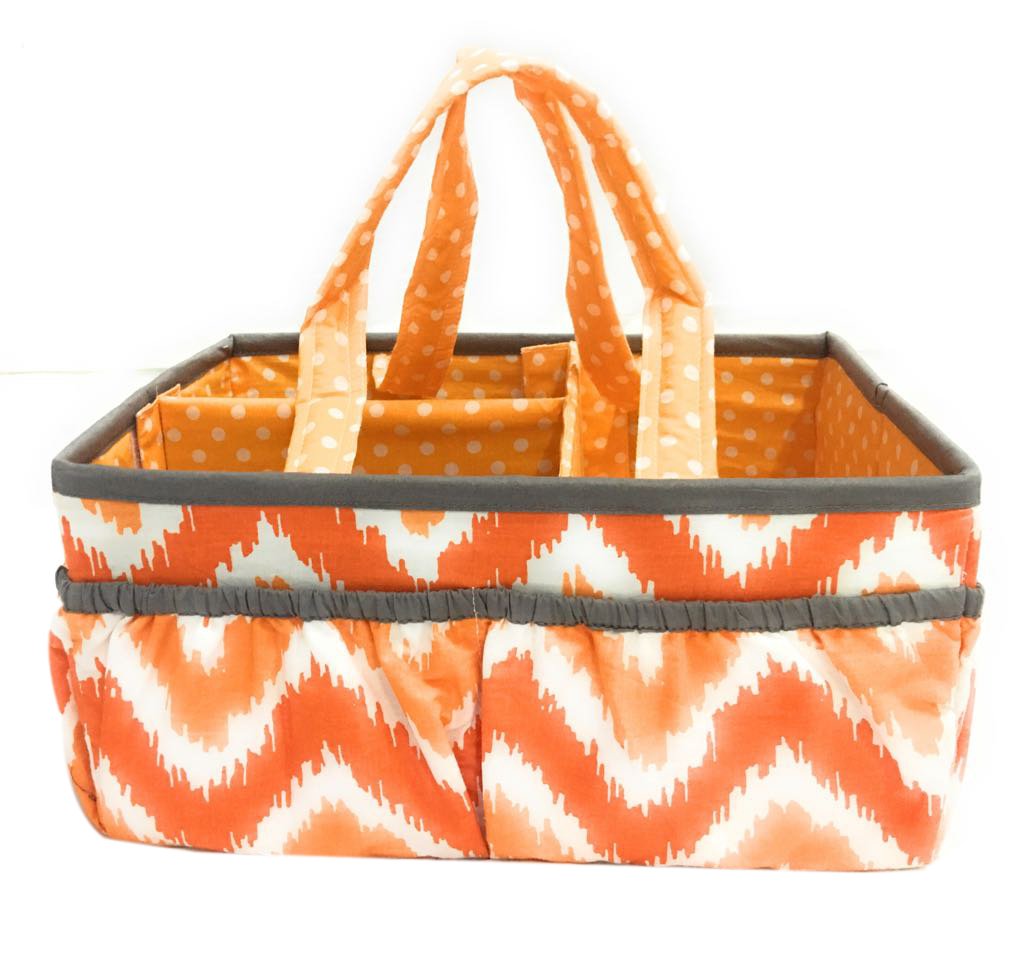 Bacati - Mix N Match Ikat Chevron/Dots Nursery Storage Caddy, Orange/Gray