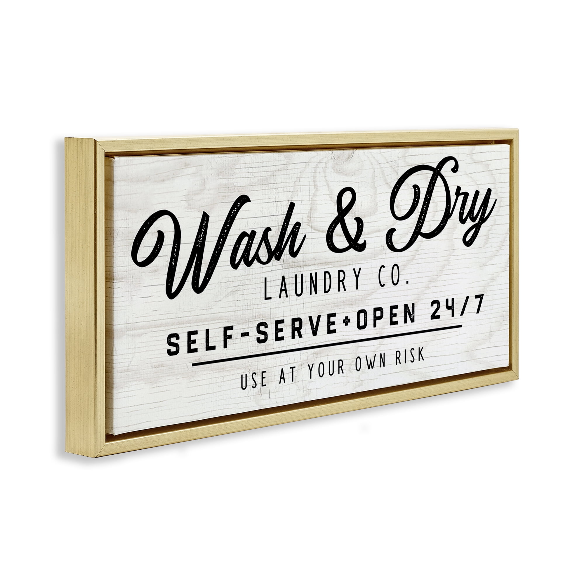 Stupell Industries Self Service Laundry Typography Painting Gold Floater Framed Art Print Wall Art, 31 x 14