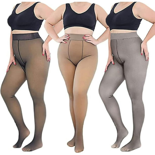 Plus Size Fleece Lined Tights Women Winter Thermal Pantyhose Leggings Warm  Fake Translucent Sheer Stretch Stocking 