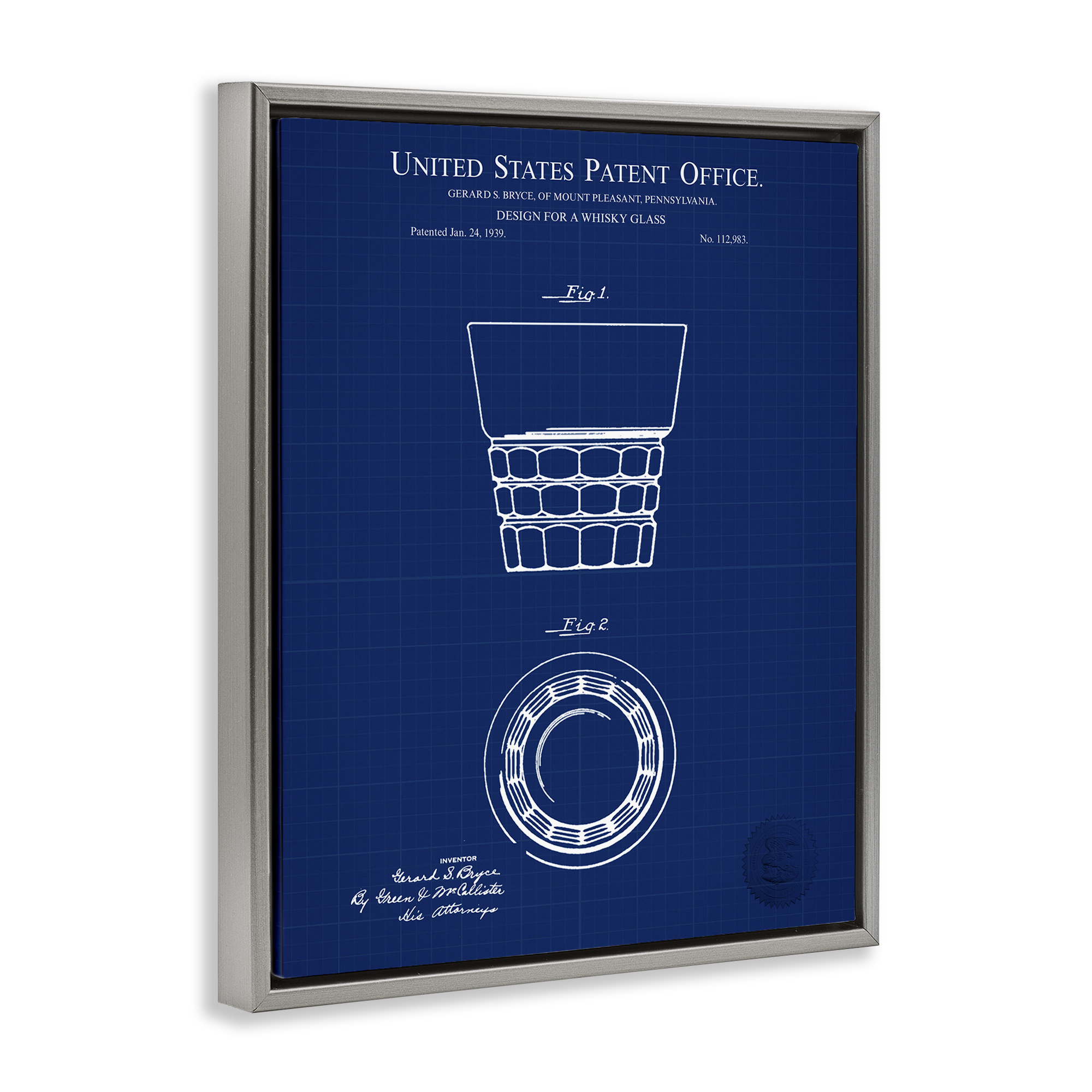 Stupell Industries Whisky Glass Blueprint Typography Painting Gray Floater Framed Art Print Wall Art, 25 x 31