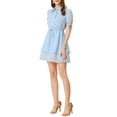 thumbnail image 4 of INSPIRE CHIC Women's Solid Color Short Sleeve Casual A-Line Shirt Dress S Blue, 4 of 7