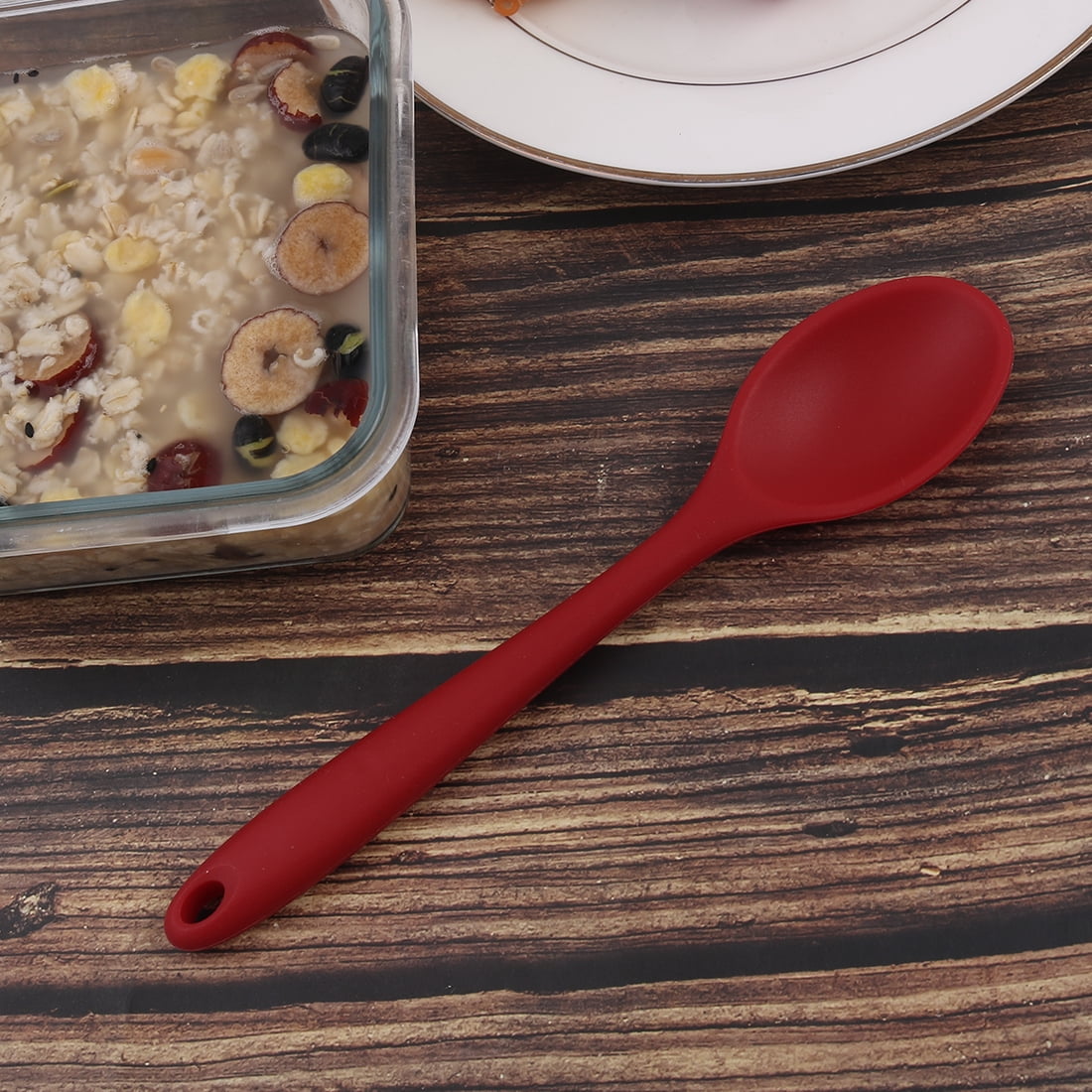 Unique Bargains Silicone Dinner Spoon Table Spoon Utensils for Kitchen Dining Room Red