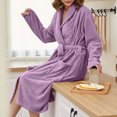 thumbnail image 7 of AHTJRT Women's Hooded Robe Long Sleeves Soft Warm Fleece Bathrobe Cozy Casual Lightweight Loungewear Home Robe Pocket Belt Bathrobe, 7 of 7
