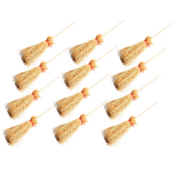 WRITWAA 12Pcs Mini Brooms Wooden for Decoration Craftsmanship