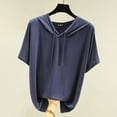 thumbnail image 2 of Holzkary Women's Short Sleeve Plain Hoodie Fashionable Sweatshirt with Hood Loose Comfortable Blouse Classic Tops Sports Summer Shirts Solid Color Sweatshirt Thin Loose Fitting Base Shirt Blue L, 2 of 8