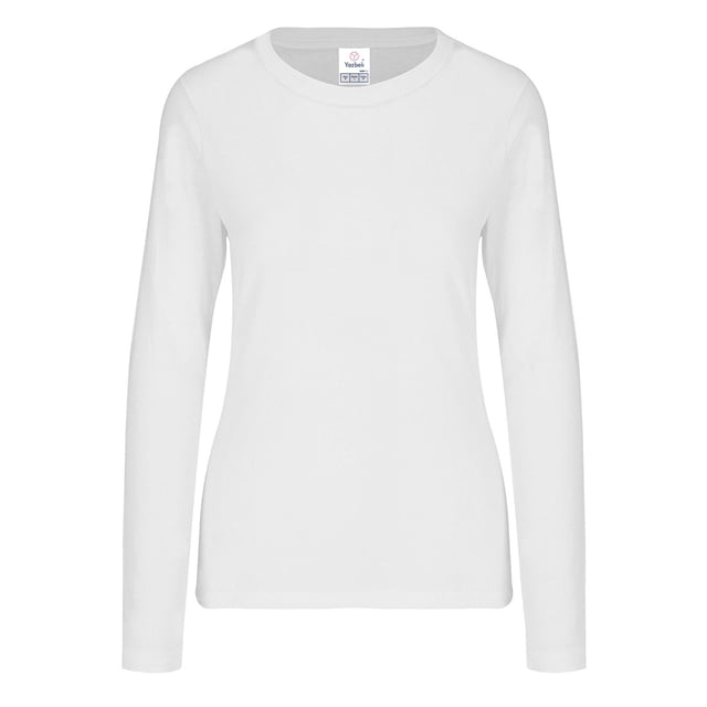 Playera Cuello Redondo Manga Larga para Dama, Color Blanco, Talla Mediana, 100% Poliéster.
