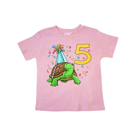 

Inktastic 5th Birthday Cute Turtle in Party Hat with Confetti Gift Toddler Boy or Toddler Girl T-Shirt