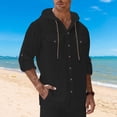 thumbnail image 6 of Horkkom Mens Button Down Shirt Long Sleeve Solid Color Linen Shirts Summer Breathable Casual Shirts with Pockets Hood XXL, 6 of 10