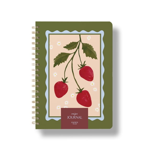 Papier To Go Guided Recipe Journal, Spiral B5, Strawberry Border, Green