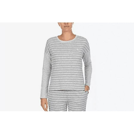 Lauren Ralph Lauren Print & Logo Long-Sleeve Knit Pajama Top Medium Blue Stripe
