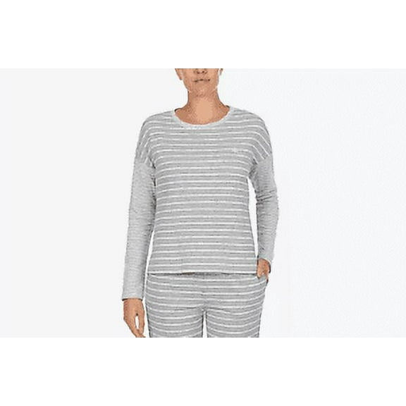 Lauren Ralph Lauren Print & Logo Long-Sleeve Knit Pajama Top Medium Blue Stripe