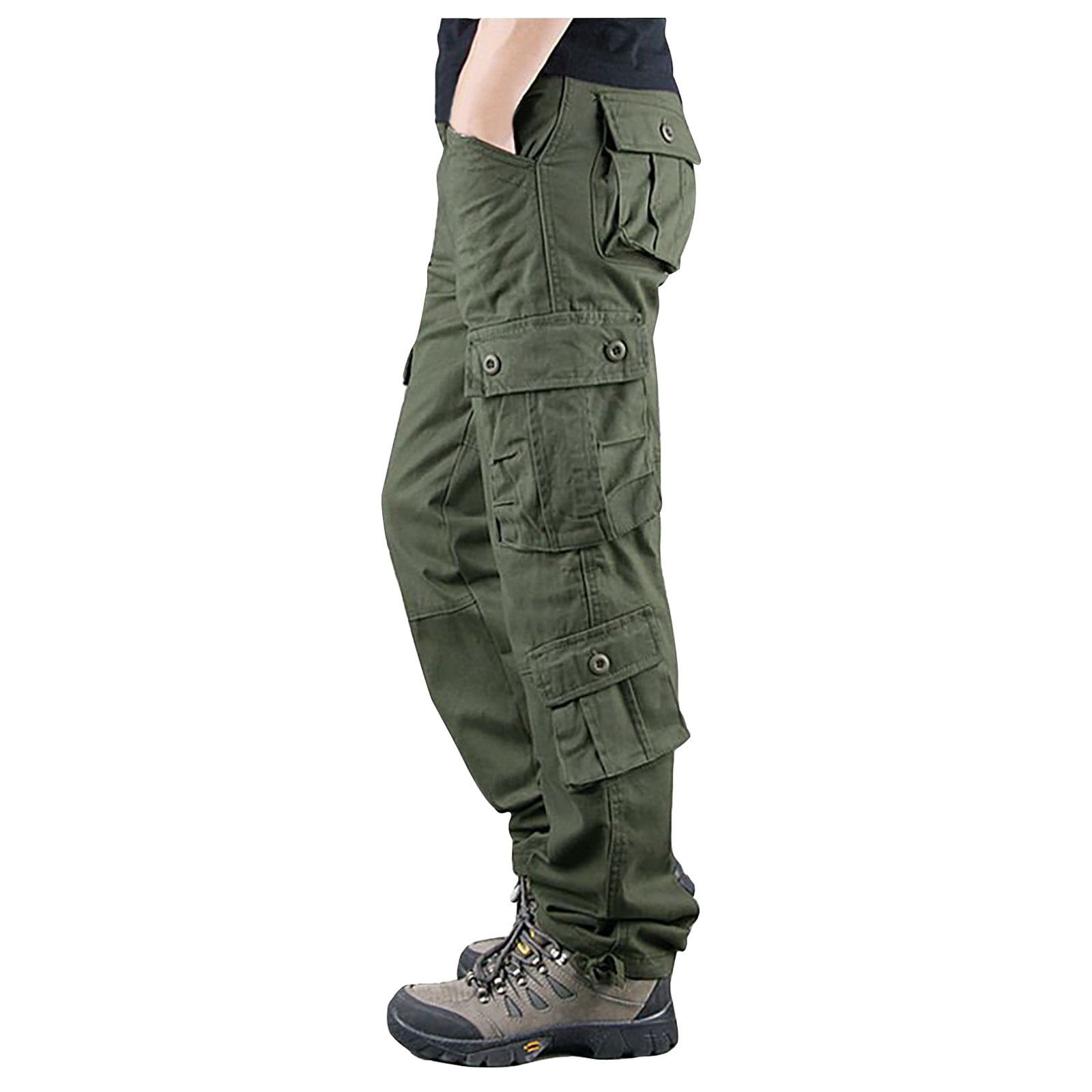 Lenago Plus Size Mens Wild Cargo Pants Men's Solid Multi-Pocket
