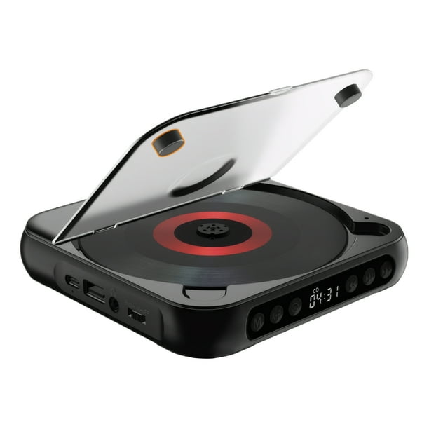 Injueey Reproductor de CD portátil con auriculares, pequeño y portátil, disfrute de la música en cualquier momento y en cualquier lugar, Cables de audio/vídeo negro