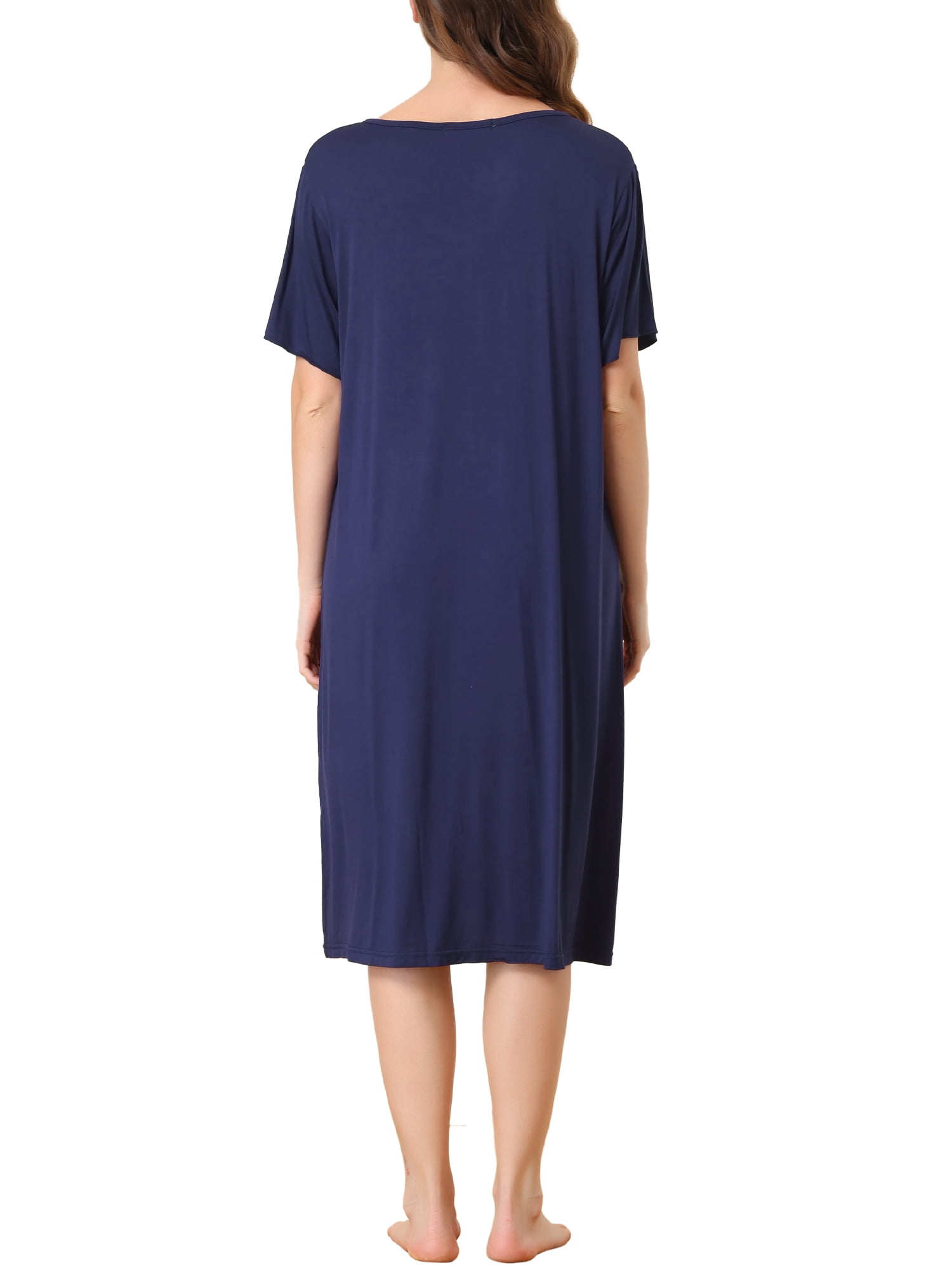 Unique Bargains Womens Modal Nightshirt Soft Button Down Short Sleeve Nightgown