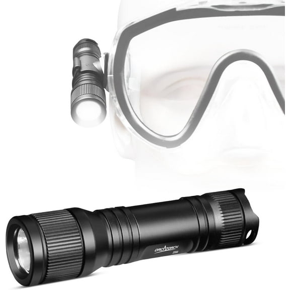 ORCATORCH D560 Mini Scuba Dive Light Headlamp 650 Lumen Mask Diving Flashlight with 360° Rotatable Mask Clip, Underwater 150m Backup Headlight with Rotary Switch (Not Included Snorkel Mask) (Black)