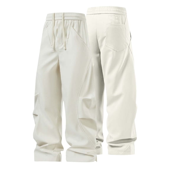Royisotas Mens Elastic Waist Pants with Pockets Winter Straight Leg Windbreaker Pants for Men Casual