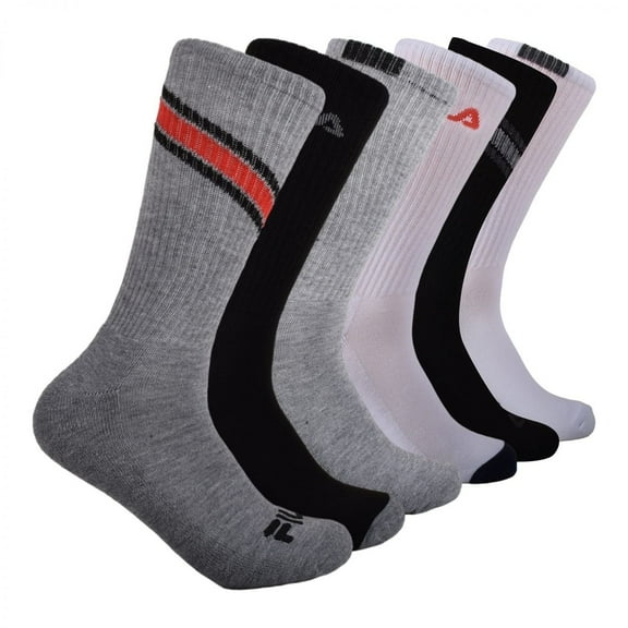 FILA Mens Crew Socks Grey Multi Chevron 6-Pack Half Cushion One Size 9-12