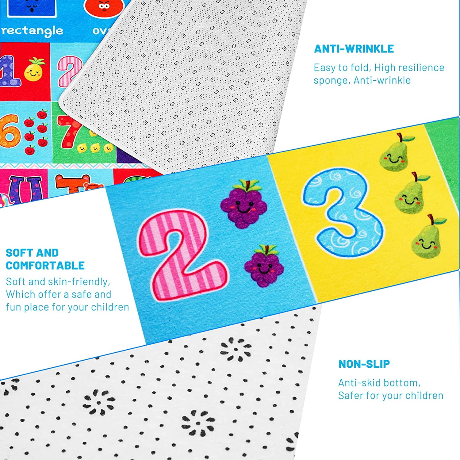 Kids Play Rug for Playroom, Kids Play Mat ABC Educational Area Rug, Toddler Baby Playroom Mat, Alphabet Animal Soft Non-Slip Kids Rug Carpet for Boy Girl Bedroom,110X78.7 INCH Blue