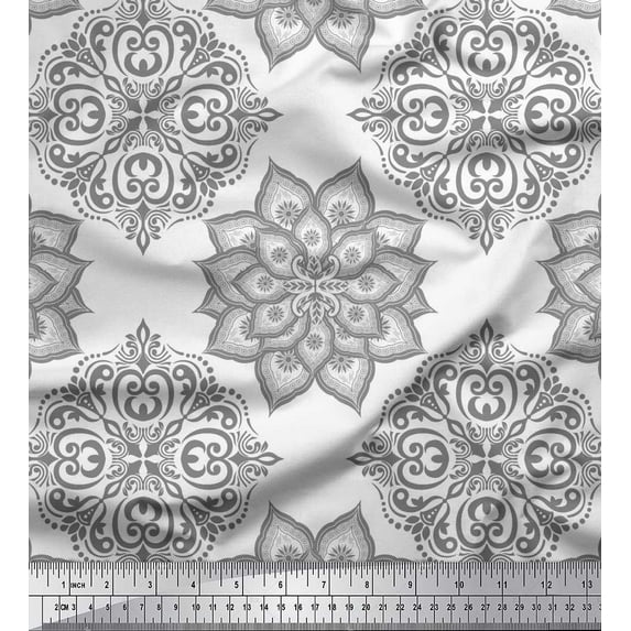 Soimoi Cotton Voile Fabric Floral Mandala Printed Fabric 1 Yard 42 Inch Wide