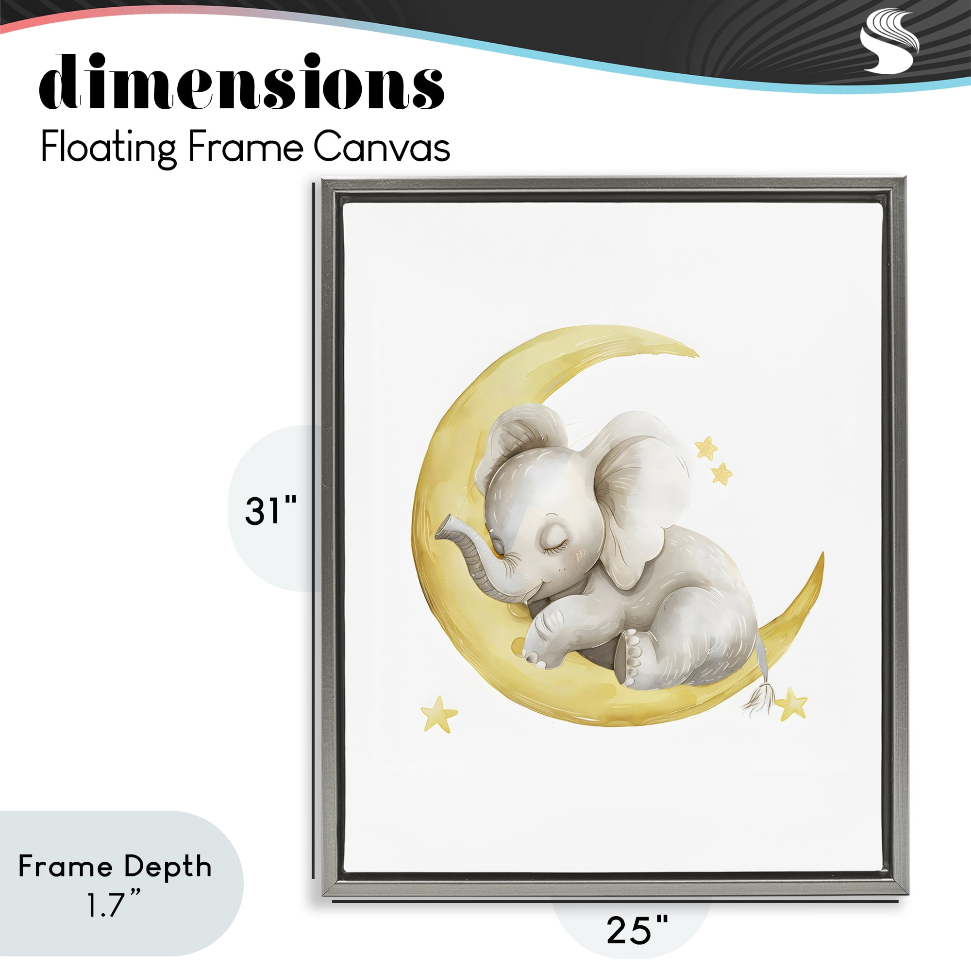 Stupell Industries Sleeping Elephant on Yellow Moon Gray Framed Floater Canvas Wall Art, design by LSR Design Studio