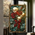 thumbnail image 3 of Skull Rose ACRYLIC Suncatcher – Gothic Faux Glass Window Hanging with Red Roses, Skulls & Ribbon Halloween Dark Floral Decor 4343868508 5189, 3 of 4