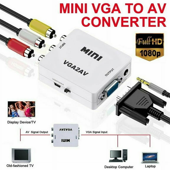 VGA to AV Mini Converter Scaler Adapter Support 1080P