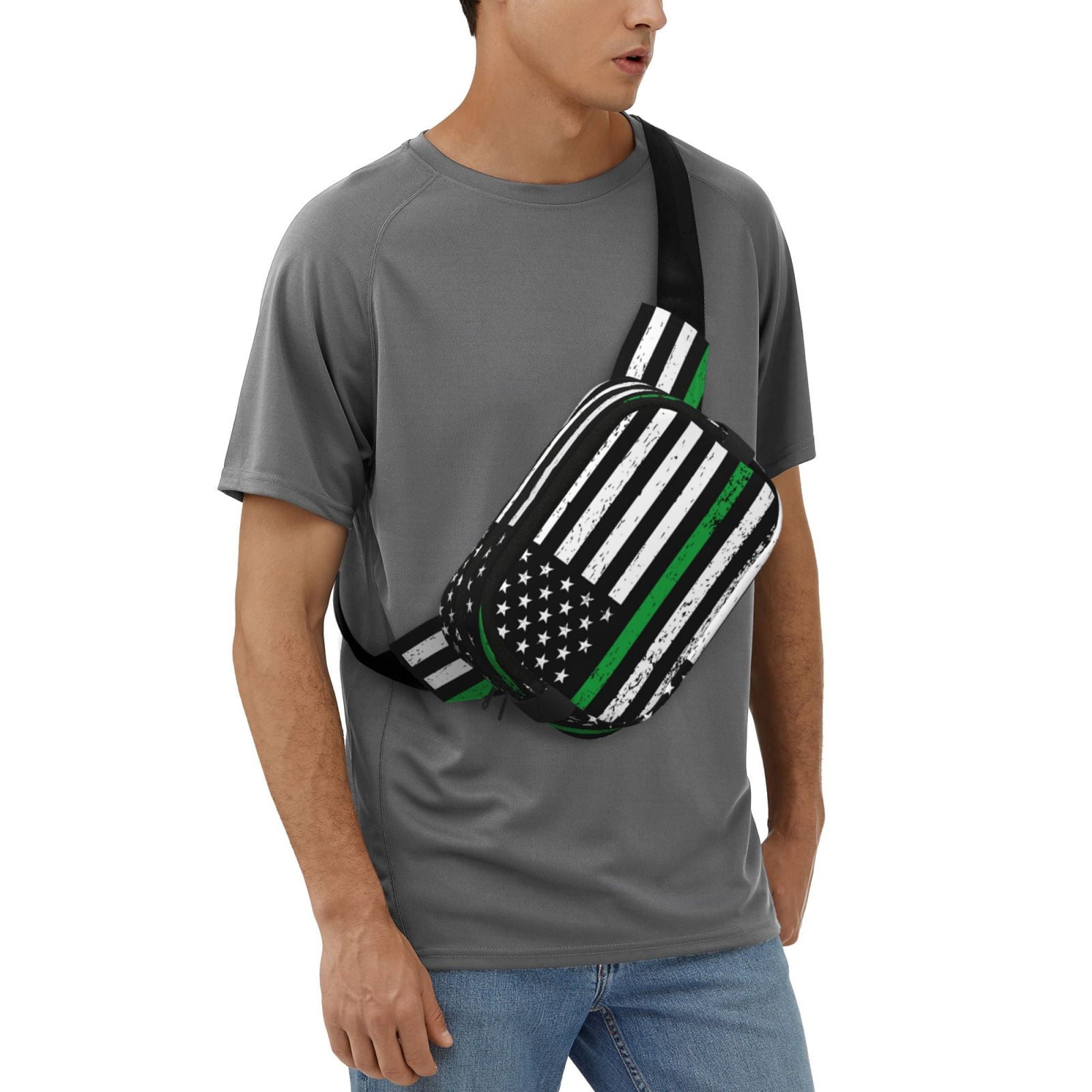 Fuzoiu American Flag Print Unisex Square Double Layer Waist Bag,Crossbody Fanny Pack Travel Workout Accessory