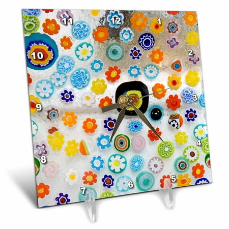 3dRose Italy, Venice, Millefiori glass abstract - EU16 BJA0694 - Jaynes Gallery, Desk Clock, 6 by 6-inch