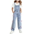 thumbnail image 2 of Cethrio Girls Denim Overalls Size 10-12, Wide Leg Adjustable Straps Fashion Stretchy Jeans Jumpsuits Light Blue Size 10-12, 2 of 4