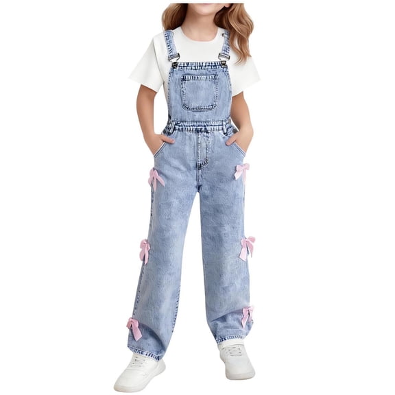 Fesfesfes Girls Fashion Adjustable Straps Wide Leg Denim Overalls and Metal Buttons Cute Casual Jumpsuit for Teen Youth Kids(Light Blue,12-13 Years)