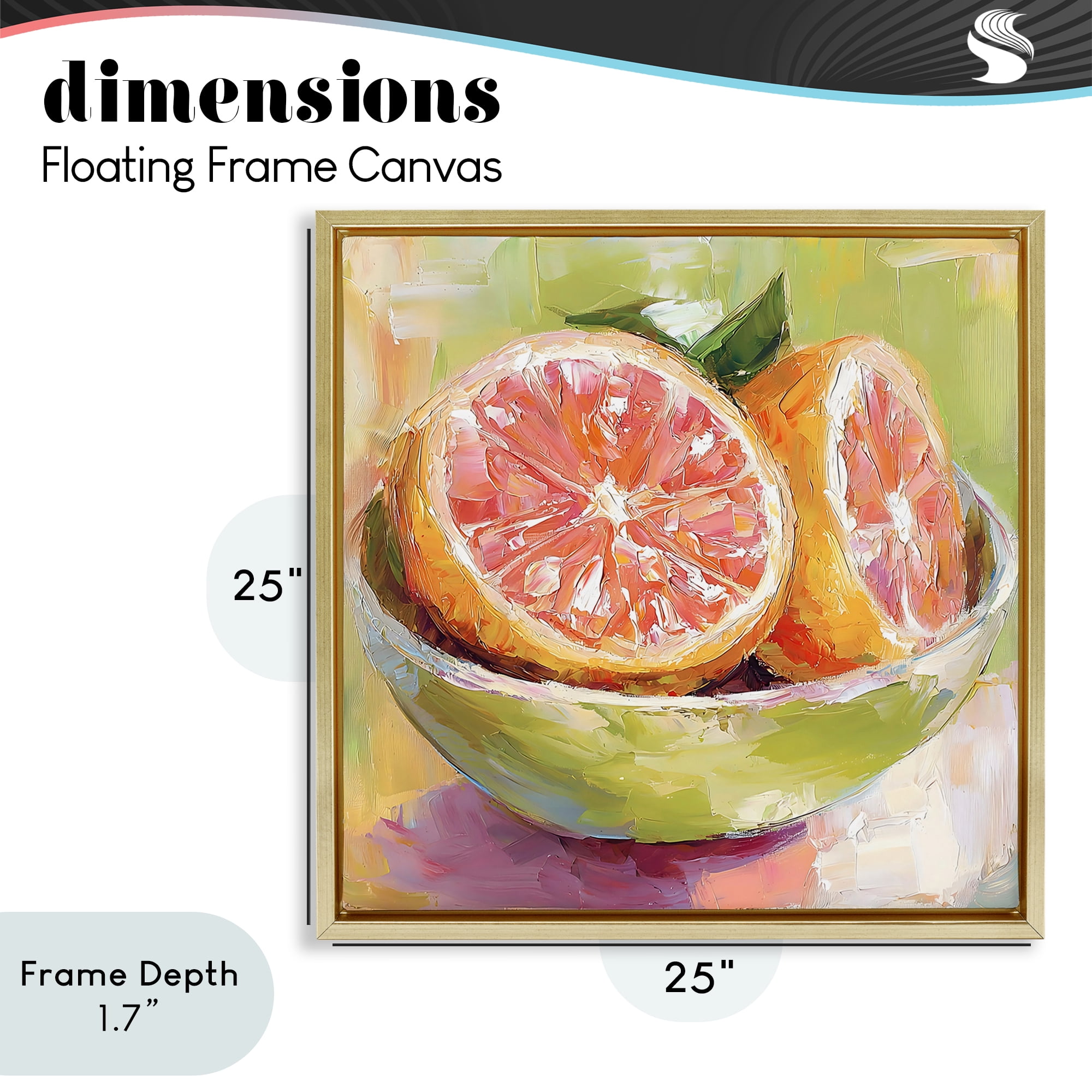 Stupell Industries Sliced Grapefruit in Bowl Gold Framed Floater Canvas Wall Art, design by Riley B