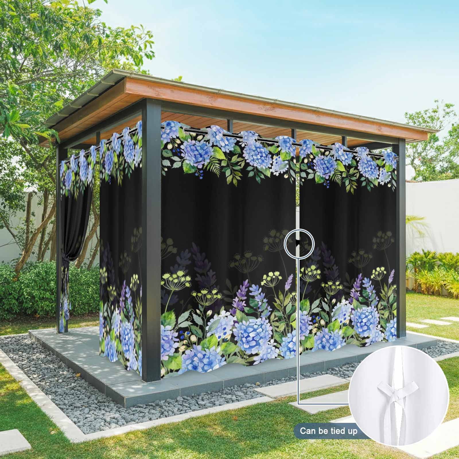 Blue Hydrangea Floral Outdoor Curtains for Patio, Wildflower Garden Botanical Sunshade Privacy Drapes Grommet Waterproof Outside Curtains for Porch/Cabana/Balcony 54"x 108", 1 Panel