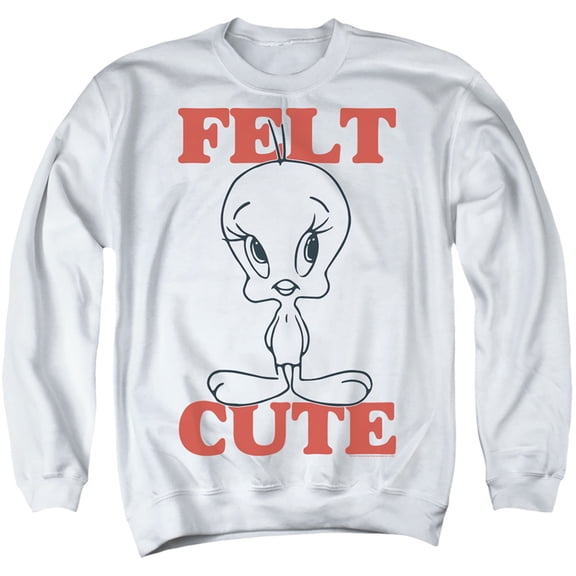 Looney Tunes Felt Cute Adult Crewneck Sweatshirt White